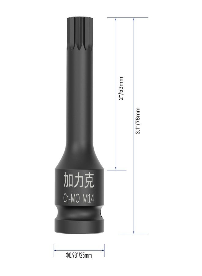 FOCMKEAS 1/2 بوصة محرك x M14 (14 مم) مقبس بت مربع ثلاثي XZN Impact، محول مقبس مفك براغي بطول متري، طول 3 بوصات، فولاذ CR-MO، هيكل من قطعة واحدة، أسود - Image 3