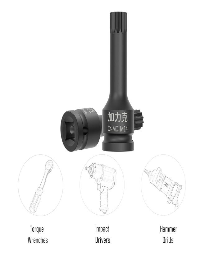FOCMKEAS 1/2 بوصة محرك x M14 (14 مم) مقبس بت مربع ثلاثي XZN Impact، محول مقبس مفك براغي بطول متري، طول 3 بوصات، فولاذ CR-MO، هيكل من قطعة واحدة، أسود - Image 4