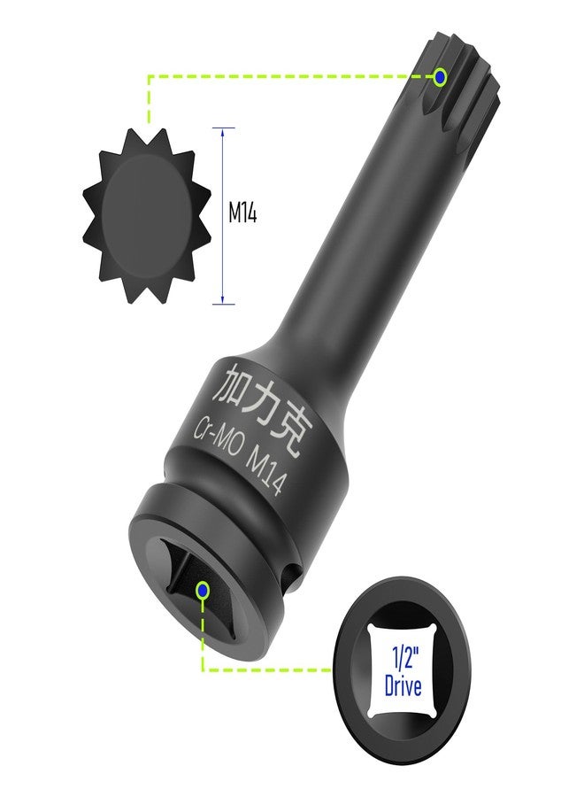 FOCMKEAS 1/2 بوصة محرك x M14 (14 مم) مقبس بت مربع ثلاثي XZN Impact، محول مقبس مفك براغي بطول متري، طول 3 بوصات، فولاذ CR-MO، هيكل من قطعة واحدة، أسود - Image 2
