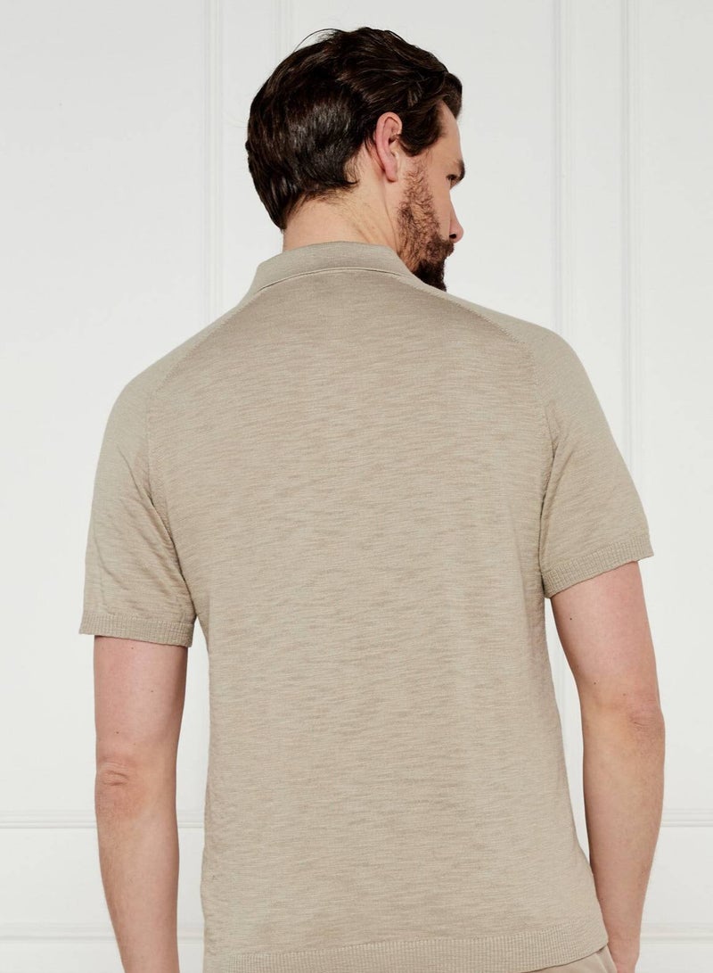 CALVIN KLEIN Knitted Slub Texture Polo Short Sleeve Jumper - Image 1