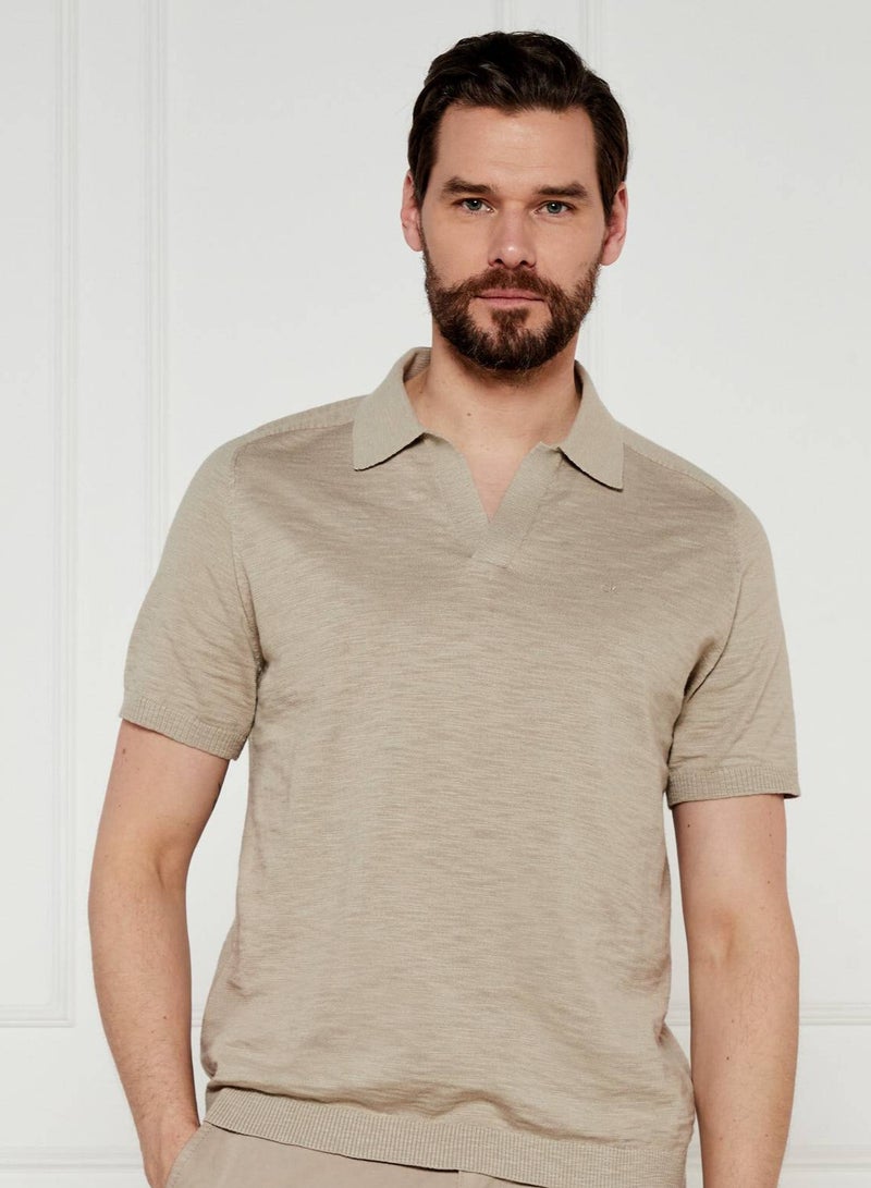 CALVIN KLEIN Knitted Slub Texture Polo Short Sleeve Jumper - Image 2