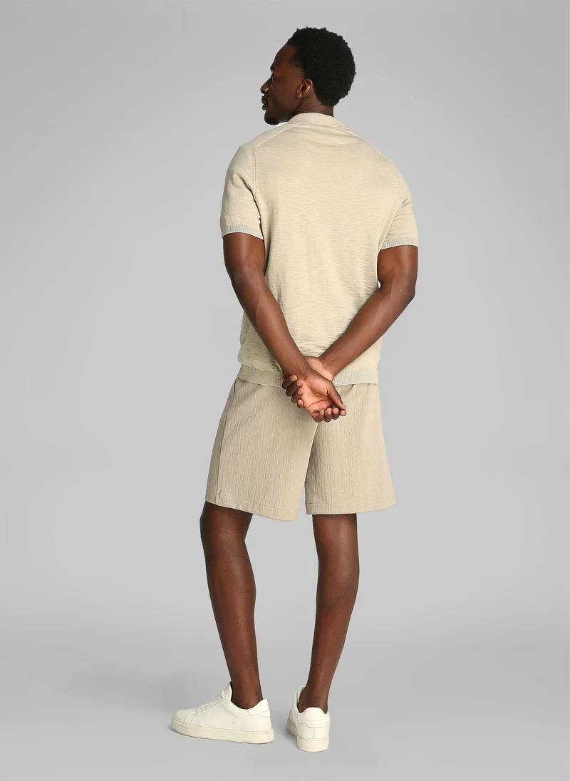 CALVIN KLEIN Knitted Slub Texture Polo Short Sleeve Jumper