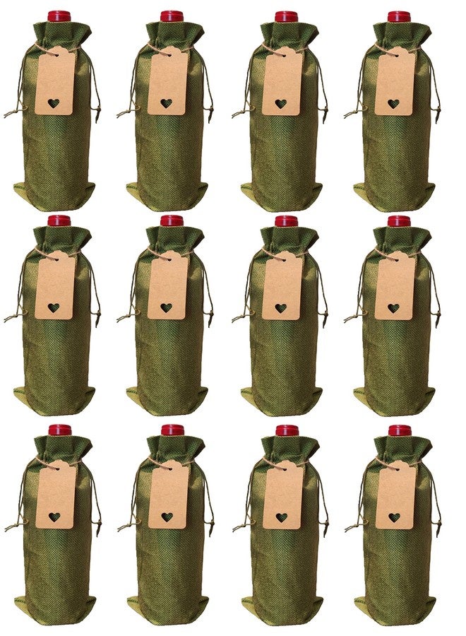 Tiwerlfe Pack of 12 Premium Burlap Wine Olive oil Gift Bag Set with Gift Tags – Reusable Drawstring Jute Covers Ideal for Christmas, Weddings, Parties, Blind Tastings, Travel, and Home Storage（Green） - Image 1