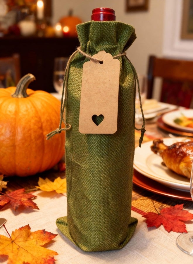 Tiwerlfe Pack of 12 Premium Burlap Wine Olive oil Gift Bag Set with Gift Tags – Reusable Drawstring Jute Covers Ideal for Christmas, Weddings, Parties, Blind Tastings, Travel, and Home Storage（Green） - Image 3