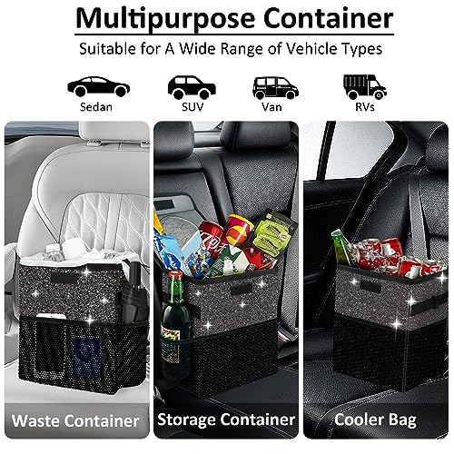 BAOGCOYO Cute Mini Car Trash Bag with Lid, Glitter Garbage Can Bin Hanging for Back/Front Seat/Console, Waterproof, Leakproof, 2.5 Gallon, Black Bling Sparkly - Image 5