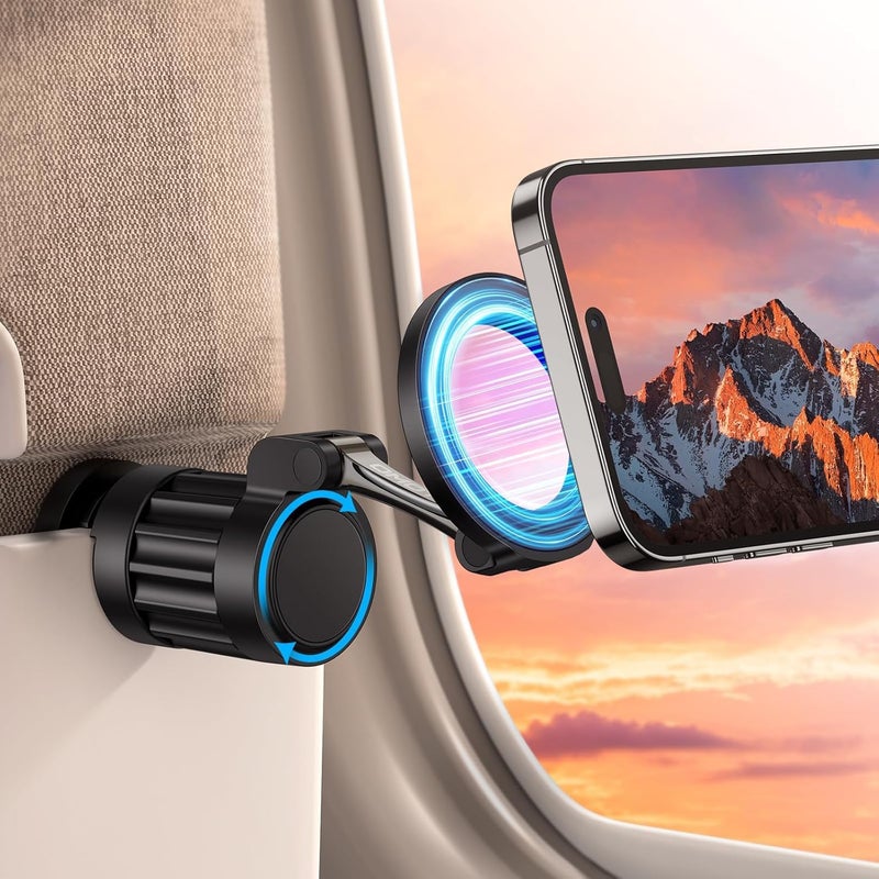 FKU Magnetic Airplane Phone Holder, 360°Rotating Foldable Mobile Stand, Plane Travel Essential Accessories for iPhone 16-12 Pro Max/Magsafe Case (Magnetic Airplane Phone Holder) - Image 1