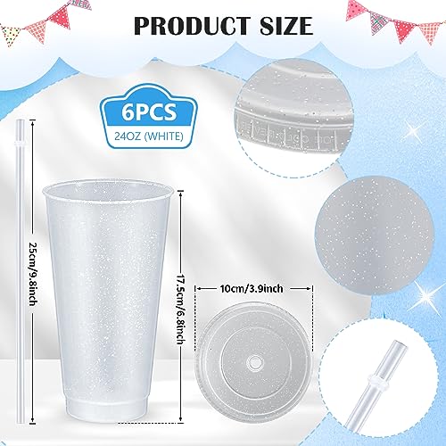 Uiifan 6 Pcs 24 oz Reusable Tumbler with Lids and Straws Plastic Iced Coffee Tumbler Glitter Travel Mug Cup for Smoothie Juices Birthday Party Cold Drink Coffee Cup Bulk for Adult Kid Women Clear - Image 3