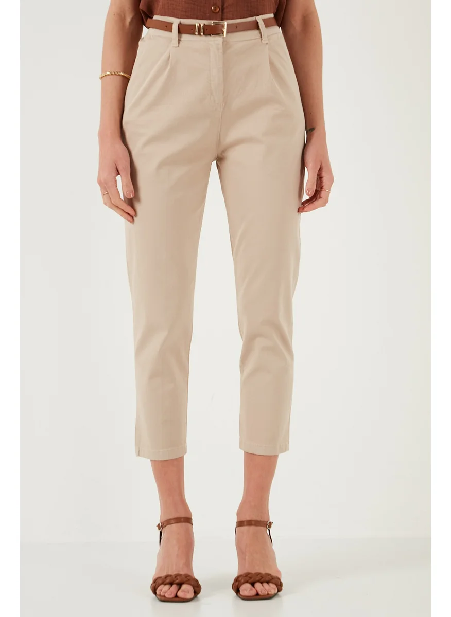 Lela Stretch Cotton Regular Fit High Waist Straight Crop Top Belted Trousers Women's Trousers 668yp5335