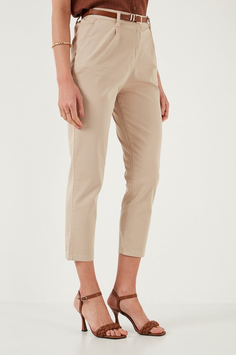 Lela Stretch Cotton Regular Fit High Waist Straight Crop Top Belted Trousers Women's Trousers 668yp5335 - Image 4