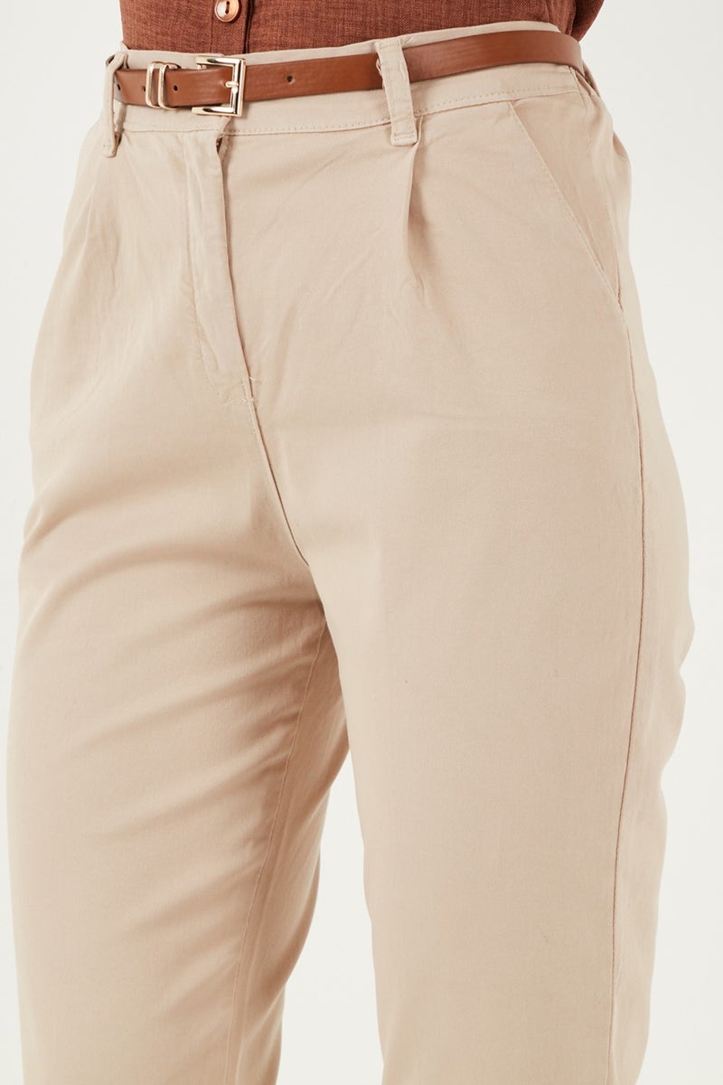 Lela Stretch Cotton Regular Fit High Waist Straight Crop Top Belted Trousers Women's Trousers 668yp5335 - Image 5