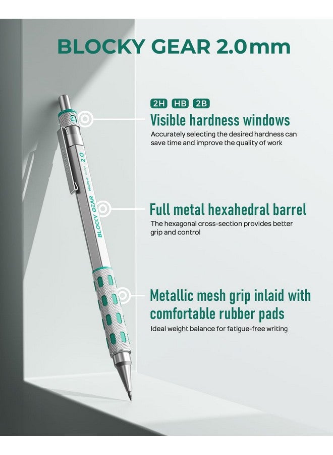 Nicpro 2Mm Mechanical Pencils In Case, 3 Pack Blocky Gear Metal Drafting Lead Holder With 13 Tubes 2Mm Lead Refills (Hb 2B 2H 4B 4H 6B & Colors), Erasers For Carpenter Writing Drawing Woodworking - Image 2