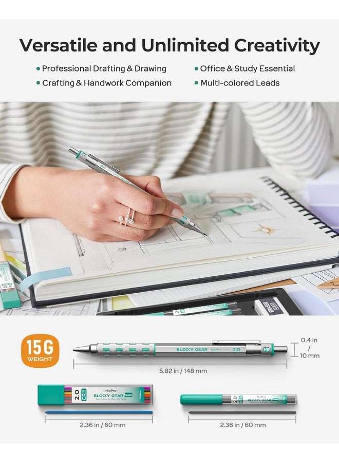 Nicpro 2Mm Mechanical Pencils In Case, 3 Pack Blocky Gear Metal Drafting Lead Holder With 13 Tubes 2Mm Lead Refills (Hb 2B 2H 4B 4H 6B & Colors), Erasers For Carpenter Writing Drawing Woodworking - Image 4