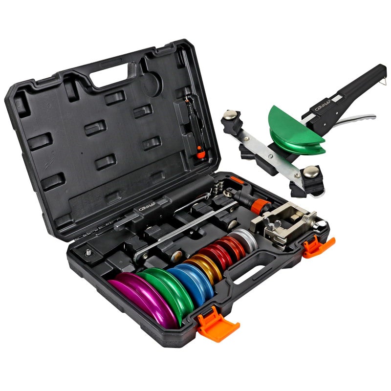 CARVALAX CAVALAX Pipe Tube Bender Set, for 1/4â€ to 7/8â€ O.D, 90Â° Ratcheting Tubing Bender Kit with Reverse Bending Adapters and 7 Multi-Color Aluminum Heads, for HVAC Air Condition Heating Repair - Image 1