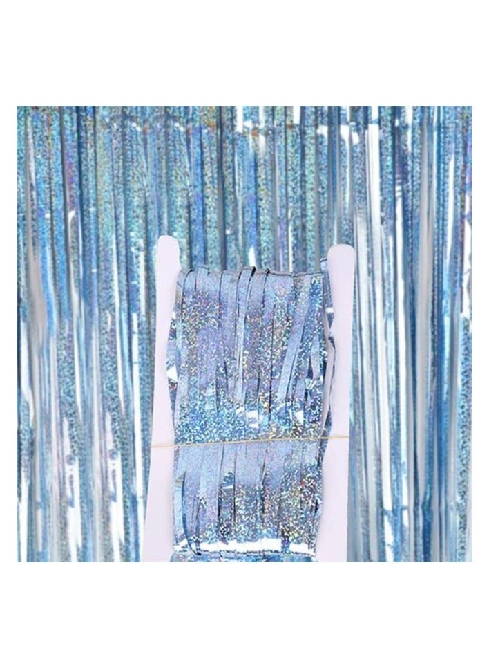 Party Time Iridescent Light Blue Foil Fringe Curtain