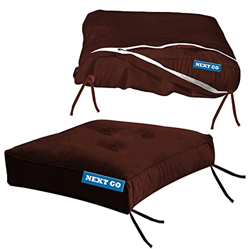 NEXTGO Velvet Chair Pads with Zipper Cover Square Chair Cushion with Ties Soft Thicken Seat Pads Cushion Pillow for Home or Car Sitting Office Color Brown 1 pic pad and 1 cover - Image 1
