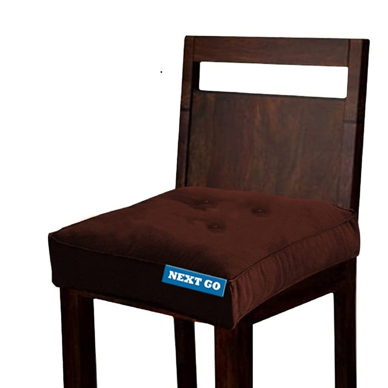 NEXTGO Velvet Chair Pads with Zipper Cover Square Chair Cushion with Ties Soft Thicken Seat Pads Cushion Pillow for Home or Car Sitting Office Color Brown 1 pic pad and 1 cover - Image 5