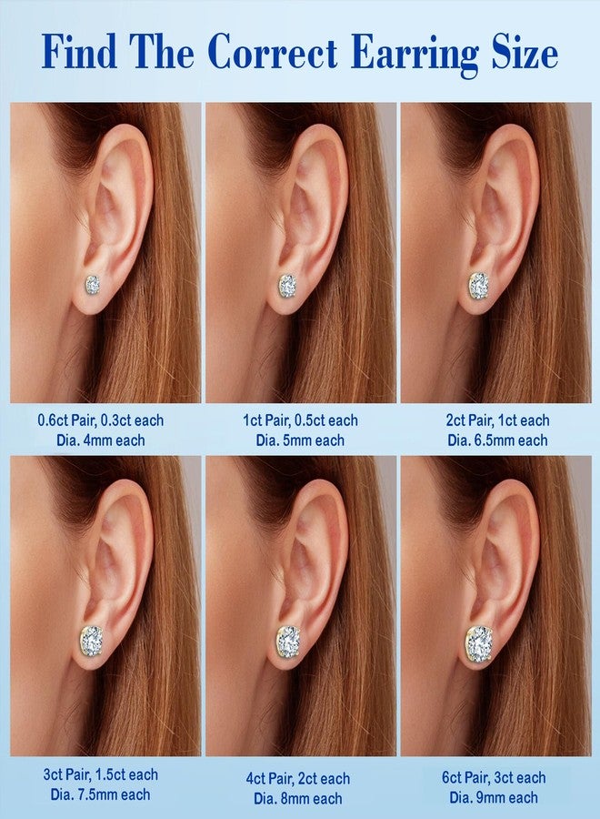 SecreTalk 1-6CT Moissanite Stud Earrings for Women, C4P Setting D Color 925 Sterling Silver Earrings with Certificate of Authenticity (1CT, Gold Plated) - Image 5