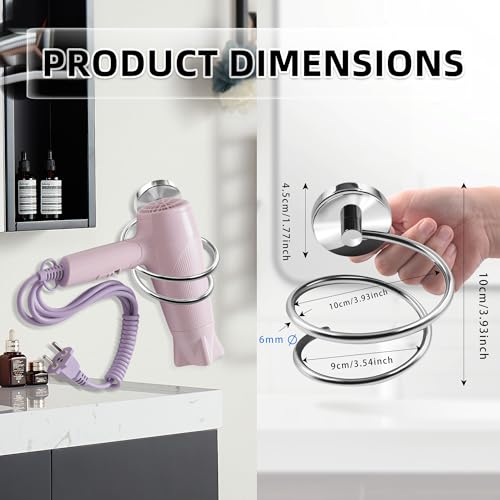 SWETON Bathroom Hair Dryer Holder Hair Care Tools Holder Wall Mount Chrome Finished Stainless Steel - Image 3