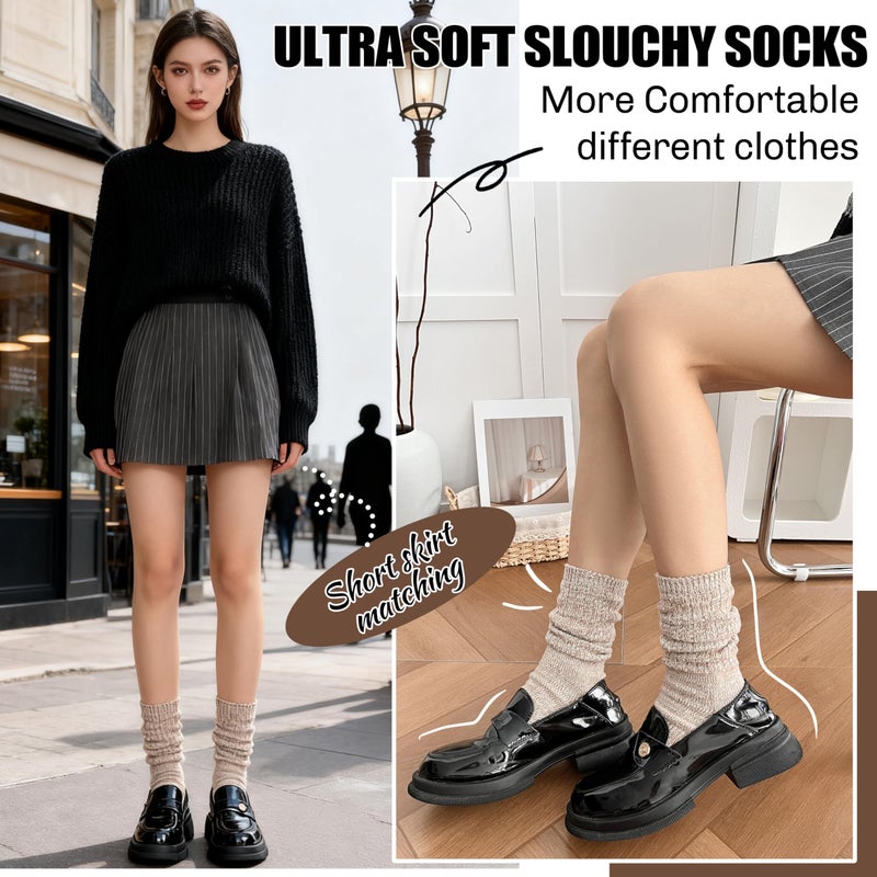 Sandsuced Womens Slouchy Boot Socks Winter Warm Cozy Slouch Scrunch Winter Fuzzy Fluffy Crew Socks 5 Pairs Gifts Stocking Stuffers(Black/Dark Grey/Light Grey/Khaki/White, M) - Image 4