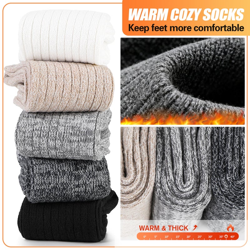 Sandsuced Womens Slouchy Boot Socks Winter Warm Cozy Slouch Scrunch Winter Fuzzy Fluffy Crew Socks 5 Pairs Gifts Stocking Stuffers(Black/Dark Grey/Light Grey/Khaki/White, M) - Image 2