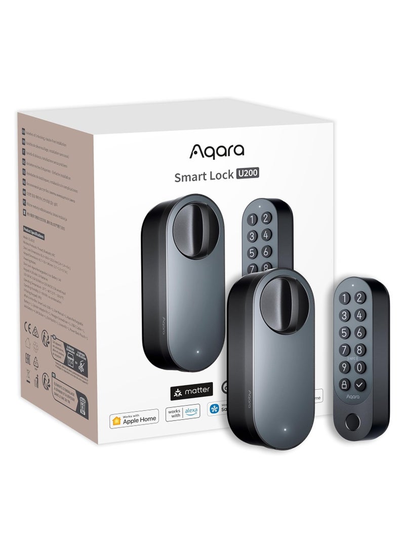 Aqara Smart Lock U200 – Black | Auto-Lock, Silent Motor, Door Status Alert, IPX5 Waterproof, Wide Access Support - Image 1