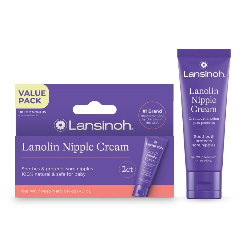 Lansinoh Lanolin Nipple Cream Safe for Breastfeeding Baby, 100% Natural Nipple Butter for Mom, Breastfeeding Essentials, 1.41 Ounces (2 Pack) - Image 1