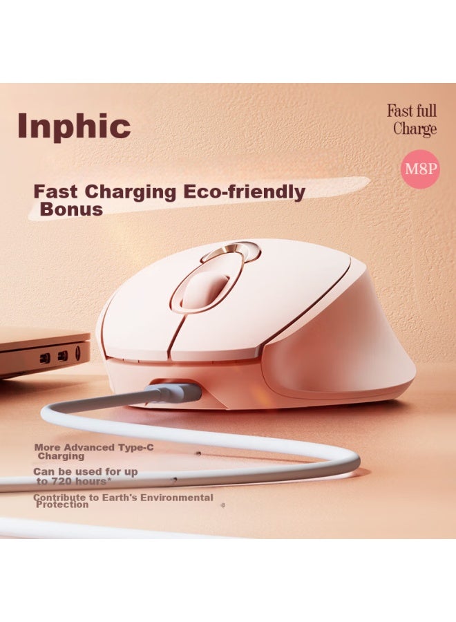 Inphic M8p Wireless Rechargeable Mouse For Women, Quiet And Portable, Ergonomic Design For Office And Laptop Use, 2.4g Universal, Grid Battery Indicator, Milk Tea Color - Image 4