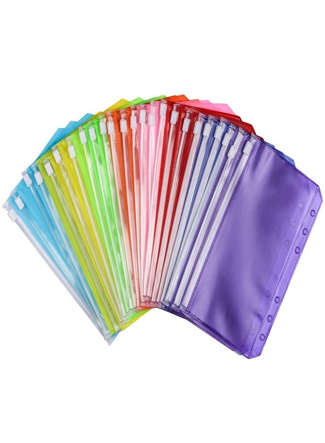acDesign 24Pcs A6 Binder Pockets 6 Holes Zipper Binder Pouch for Cash,ID Card,Credit Card, 8 Colors - Image 1
