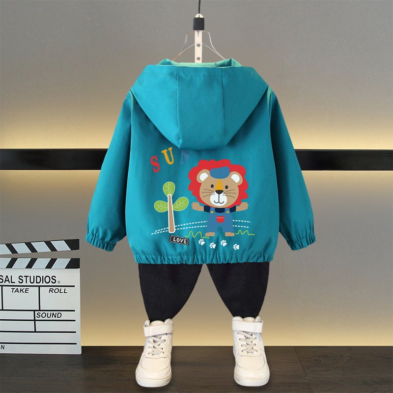 Boys Coat Spring and Autumn 2025 Childrens Wear New Spring Jacket Windbreaker Large Childrens Spring Clothes Boys Western Style Charge Clothes Green (Pocket Lion) 