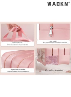 WAOKN Large Capacity Portable Travel Cosmetic Bag, 2 Layer Visible Wet Dry Separated Toiletry Bag with Handles, Clear Handbag Organizer Makeup Case Storage Pouch for Women and Girls (Pink)  - Image 4