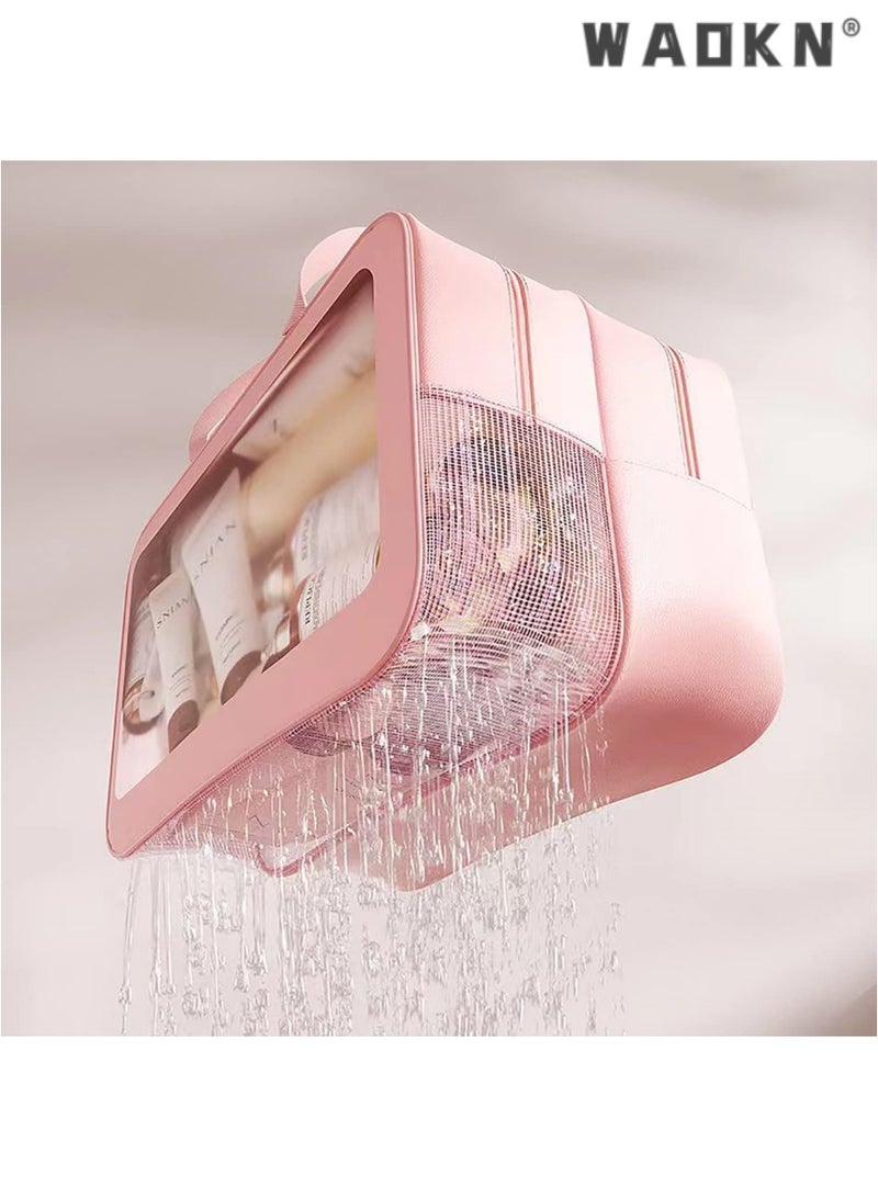 دبليو أيه أو كي أن كبير قدرة حقيبة مستحضرات التجميل المحمولة السفر ، 2 طبقة مرئية الجافة والرطبة فصل نوع حقيبة الأدوات الصحية ، مع مقبض ، حقيبة يد شفافة تحتوي على حقيبة ، ومناسبة للنساء والفتيات ( الوردي ) - Image 2