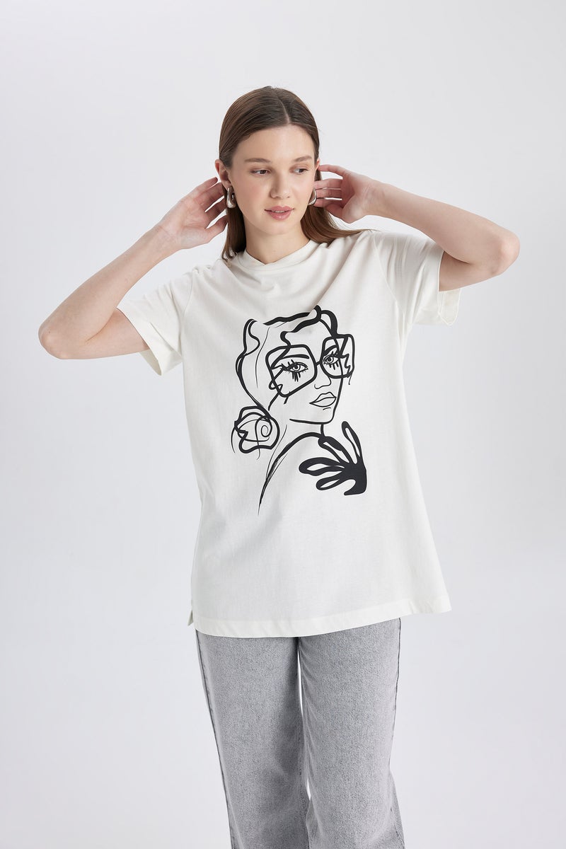 DeFacto Woman Regular Fit Crew Neck Printed Short Sleeve Tunic - Image 5