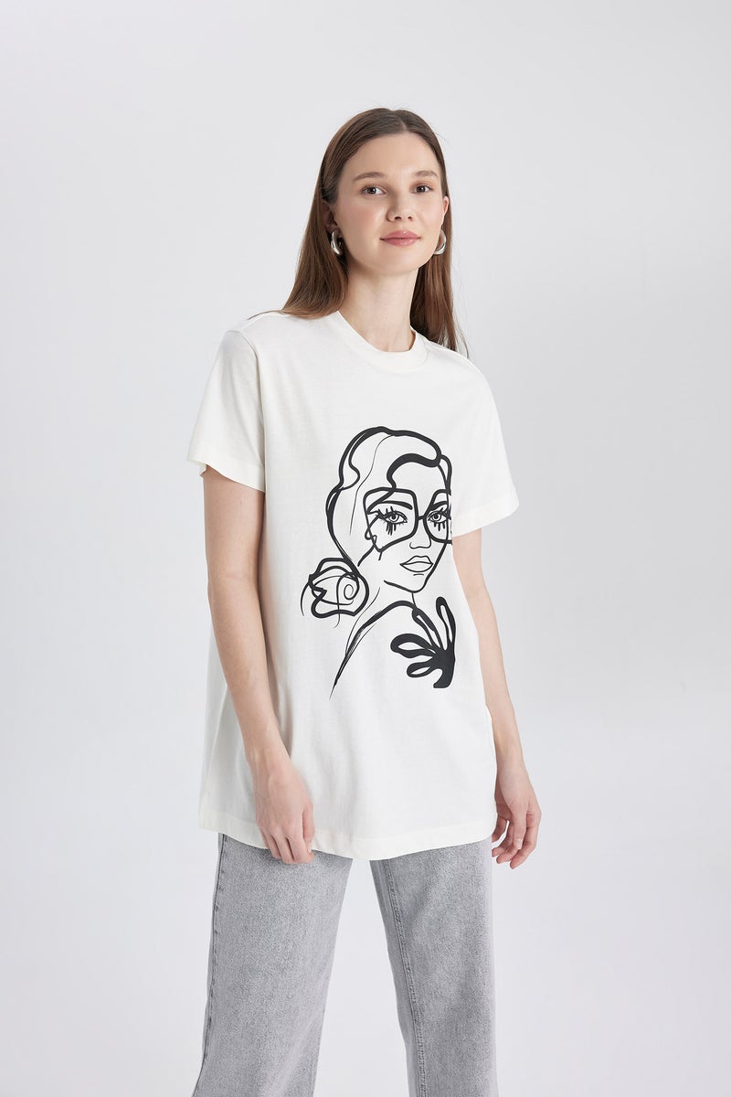 DeFacto Woman Regular Fit Crew Neck Printed Short Sleeve Tunic - Image 1