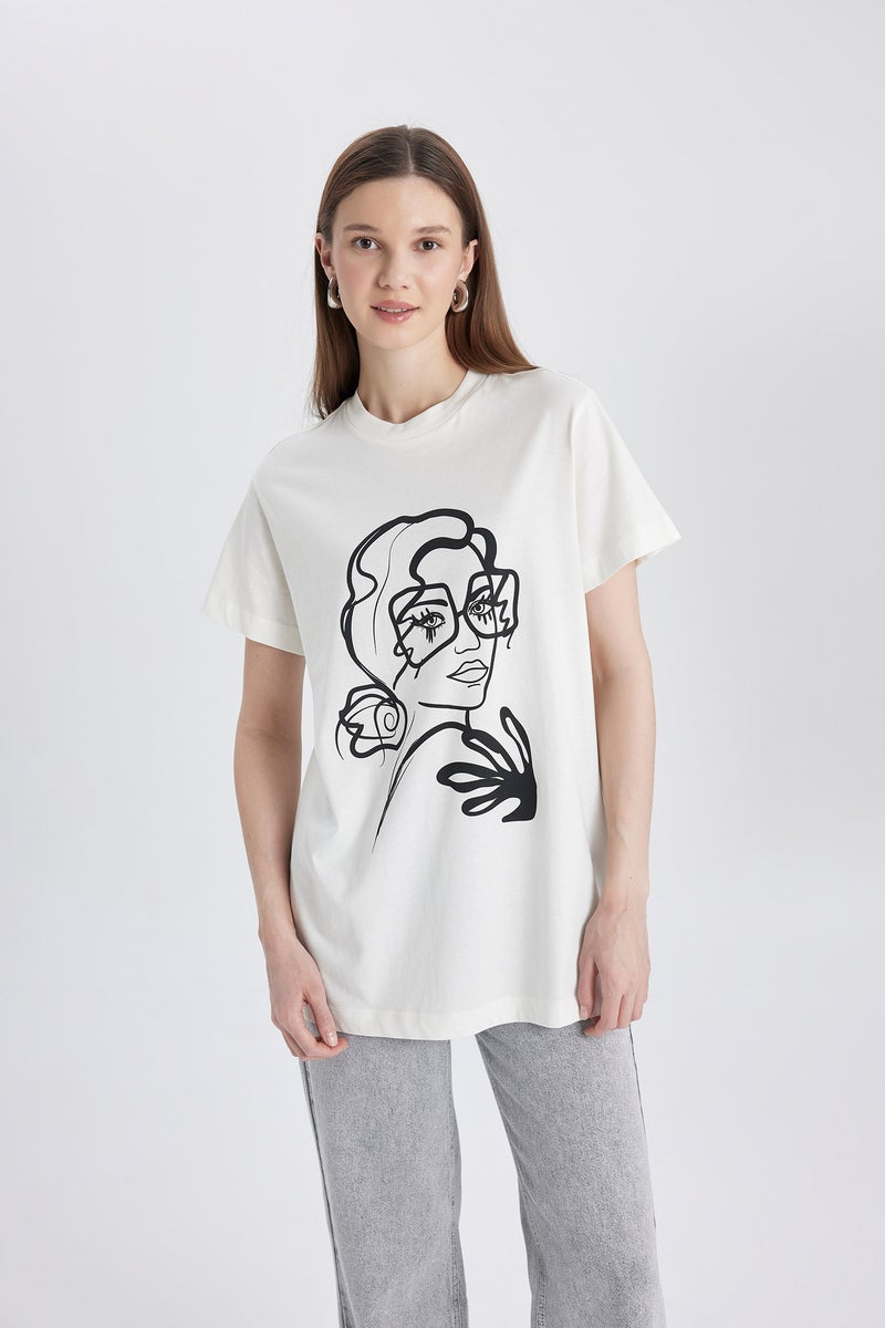 DeFacto Woman Regular Fit Crew Neck Printed Short Sleeve Tunic - Image 2