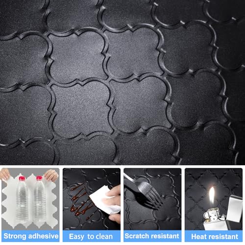 WalDecoo Arabesque Peel and Stick Backsplash for Kitchen, Matte Black 3D Self-Adhesive Kitchen Backsplash, Premium Stick on Backsplash for Bathroom (10Tiles, 12×12） - Image 3