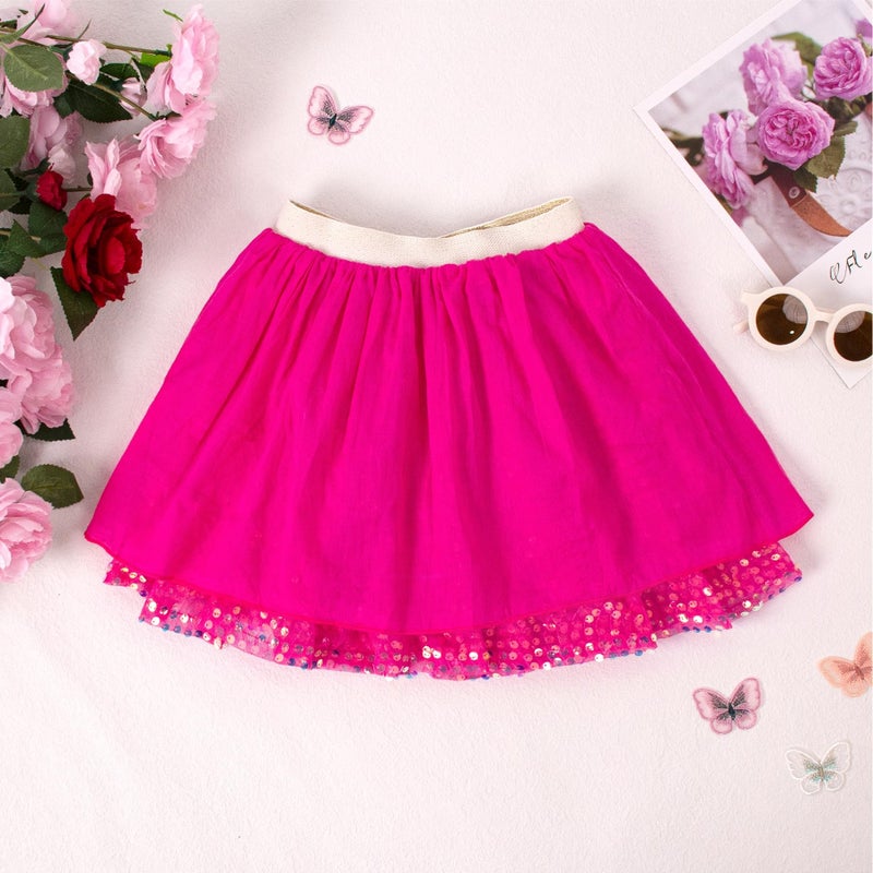 Magic Park 1-14Y Toddler Tulle Sequin Skirt Little Girl Tutu Skirts Birthday Holiday Party Girls Solid Color Short Skirt (Dark Pink Skirt, 9-11 Years) - Image 4
