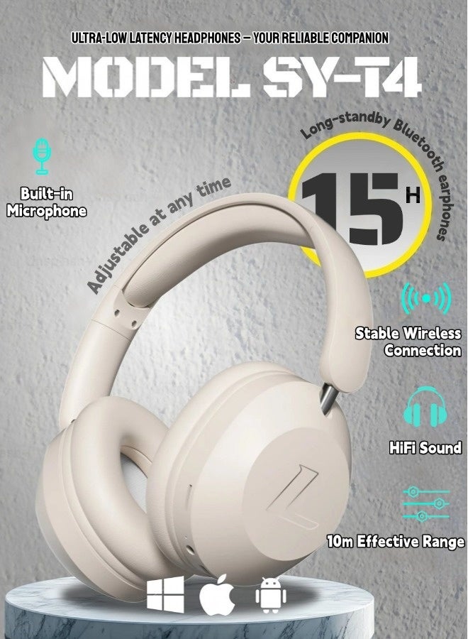 شيبشيب سماعات رأس بلوتوث فوق الأذن، سماعة ألعاب لاسلكية بعمر بطارية طويل مع ميكروفون، صوت هاي فاي، زمن استجابة منخفض لأجهزة الكمبيوتر والهواتف المحمولة - Image 3