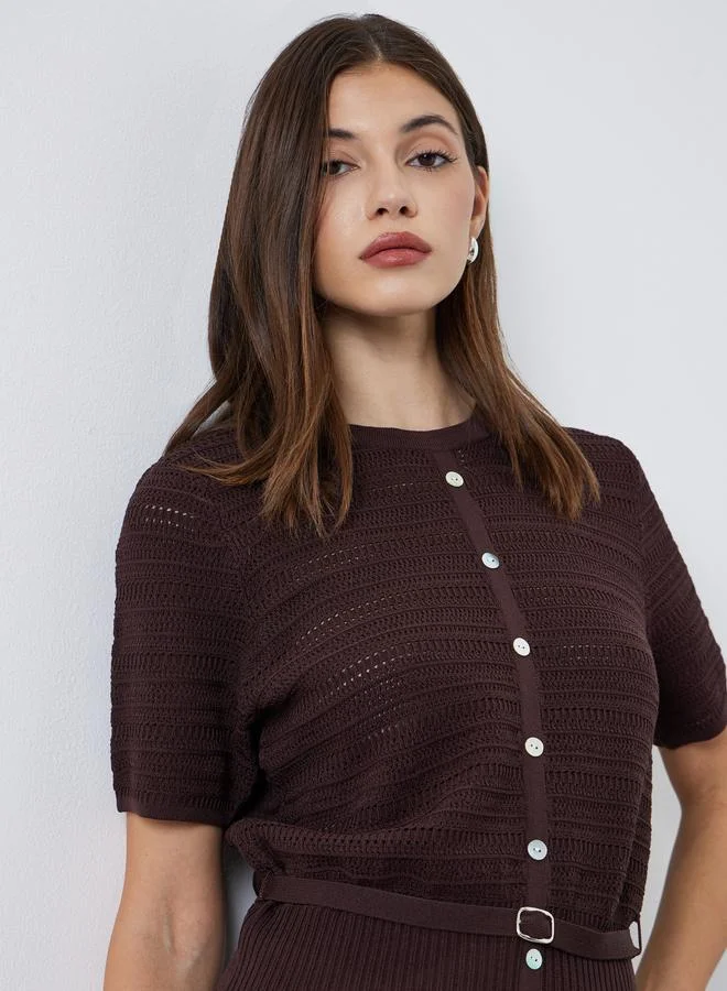 Styli Styli Brown Knit Top with Belt