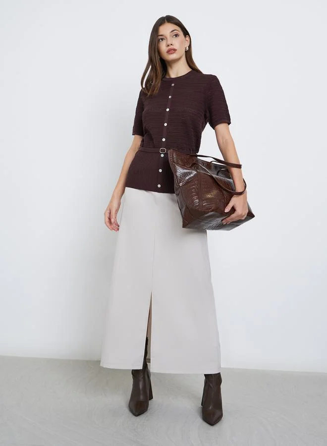Styli Styli Brown Knit Top with Belt