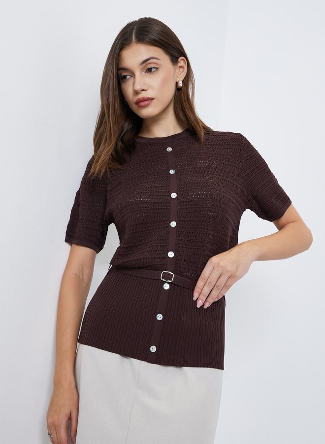 ستايلي بلوزة محبوكة مع حزام - Image 3