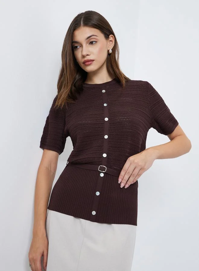 Styli Styli Brown Knit Top with Belt