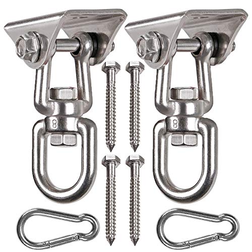 WAREMAID 2 Pack Heavy Duty 360 Swivel Hanger, Stainless Steel Swing Hook for Ceiling, Wooden Swing Set Bracket, Punching Bag Hanger for Playground Gym Rope Hammock Chair, 1200 Lb Load - Image 1