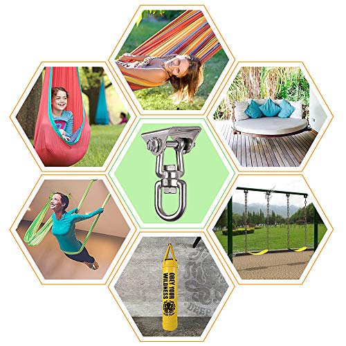 WAREMAID 2 Pack Heavy Duty 360 Swivel Hanger, Stainless Steel Swing Hook for Ceiling, Wooden Swing Set Bracket, Punching Bag Hanger for Playground Gym Rope Hammock Chair, 1200 Lb Load - Image 5