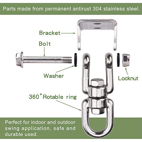 WAREMAID 2 Pack Heavy Duty 360 Swivel Hanger, Stainless Steel Swing Hook for Ceiling, Wooden Swing Set Bracket, Punching Bag Hanger for Playground Gym Rope Hammock Chair, 1200 Lb Load - Image 2