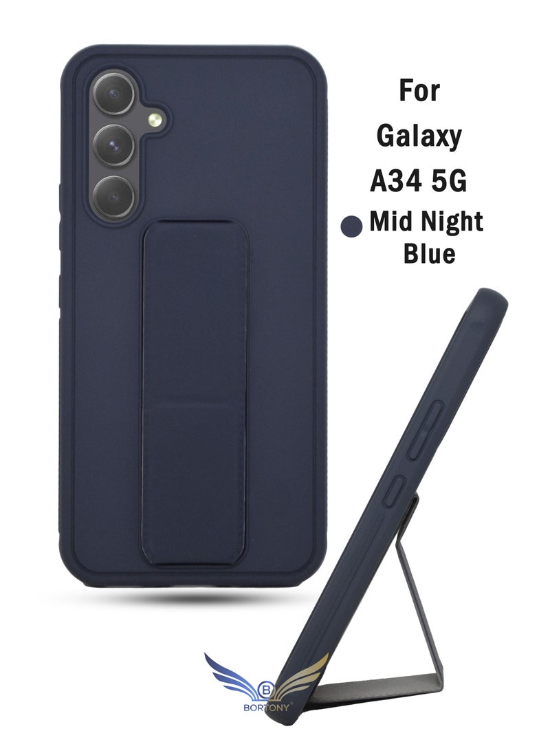 BORTONY Samsung A34 5G Case with Magnetic Car Mount Kickstand Holder Premium Silicone Vertical and Horizontal Hand Strap Grip Cover for Samsung Galaxy A34 5G - Image 1