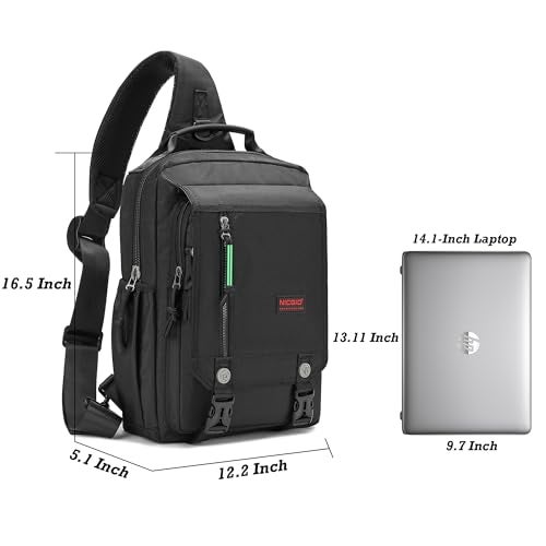 NICGID Sling Bags Chest Shoulder Backpacks, 14.1'' Laptop Backpack Crossbody Messenger Bag Travel Outdoor Men Women - Image 5