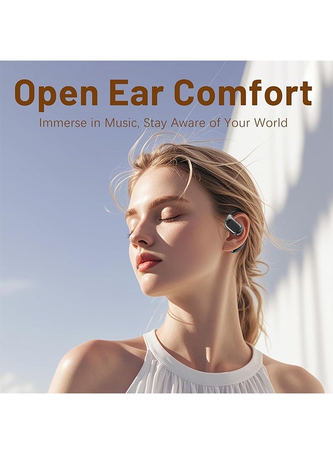 Upgraded Open-Ear Wireless Bluetooth Earbuds, Air Conduction Headphones, 50 Hours Playtime, Waterproof, LED Display, Lightweight for Cycling, Running, and Workout – Black  - Image 2