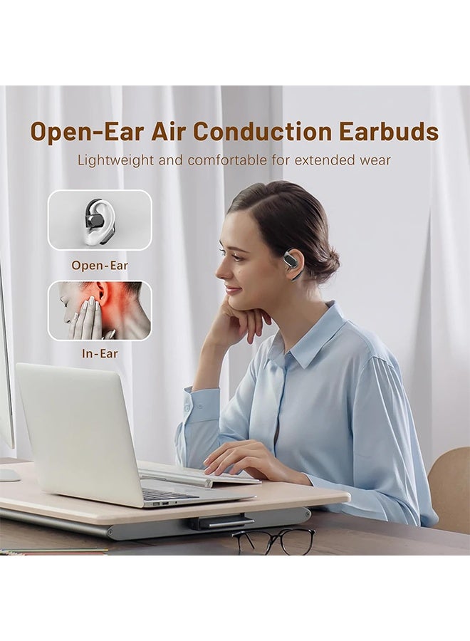 Upgraded Open-Ear Wireless Bluetooth Earbuds, Air Conduction Headphones, 50 Hours Playtime, Waterproof, LED Display, Lightweight for Cycling, Running, and Workout – Black  - Image 3