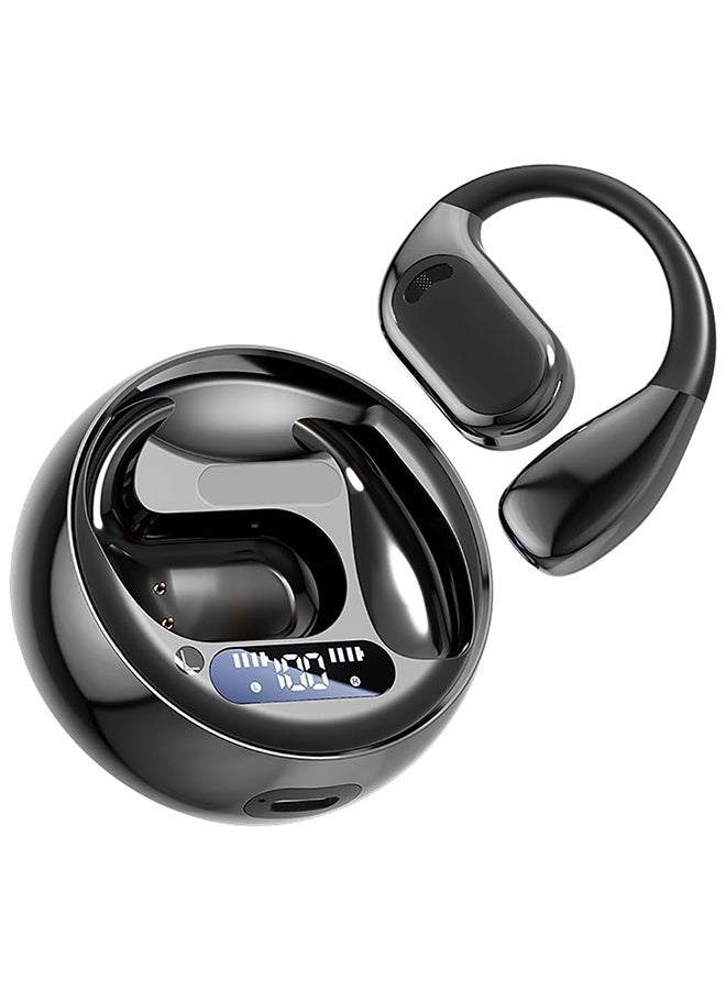 Upgraded Open-Ear Wireless Bluetooth Earbuds, Air Conduction Headphones, 50 Hours Playtime, Waterproof, LED Display, Lightweight for Cycling, Running, and Workout – Black  - Image 1
