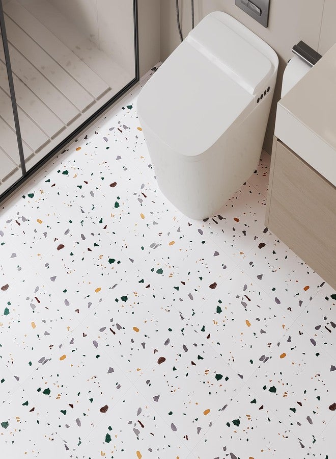 VaryPaper 12"x12" 10 Pack White Terrazzo Peel and Stick Floor Tile Waterproof Temporary Flooring for Renters Removable Stick on Flooring Self Adhesive Vinyl Floor Tiles for Bathroom Kitchen Bedroom - Image 1